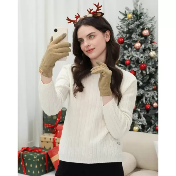 imageFZ FANTASTIC ZONE Womens Winter Warm Touch Screen Gloves Chenille Elastic Cuffs Knit Gloves for Women Cold Weather GiftsKhaki