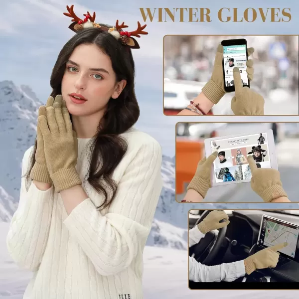 imageFZ FANTASTIC ZONE Womens Winter Warm Touch Screen Gloves Chenille Elastic Cuffs Knit Gloves for Women Cold Weather GiftsKhaki