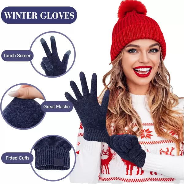 imageFZ FANTASTIC ZONE Womens Winter Warm Touch Screen Gloves Chenille Elastic Cuffs Knit Gloves for Women Cold Weather GiftsNavy Blue