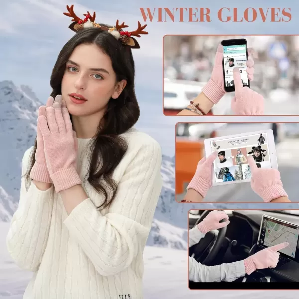 imageFZ FANTASTIC ZONE Womens Winter Warm Touch Screen Gloves Chenille Elastic Cuffs Knit Gloves for Women Cold Weather GiftsPink