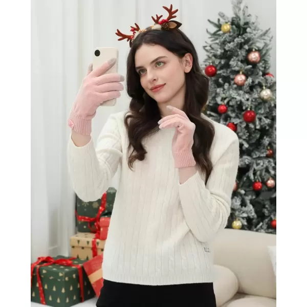 imageFZ FANTASTIC ZONE Womens Winter Warm Touch Screen Gloves Chenille Elastic Cuffs Knit Gloves for Women Cold Weather GiftsPink