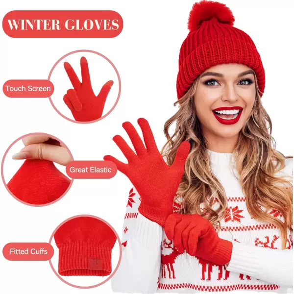 imageFZ FANTASTIC ZONE Womens Winter Warm Touch Screen Gloves Chenille Elastic Cuffs Knit Gloves for Women Cold Weather GiftsRed