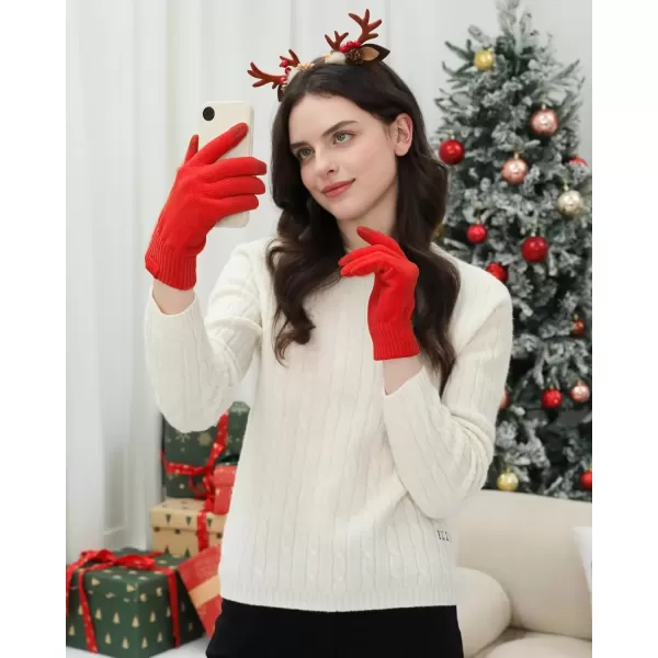 imageFZ FANTASTIC ZONE Womens Winter Warm Touch Screen Gloves Chenille Elastic Cuffs Knit Gloves for Women Cold Weather GiftsRed