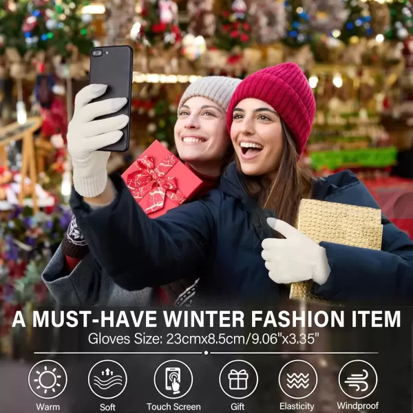 imageFZ FANTASTIC ZONE Womens Winter Warm Touch Screen Gloves Chenille Elastic Cuffs Knit Gloves for Women Cold Weather GiftsWhite