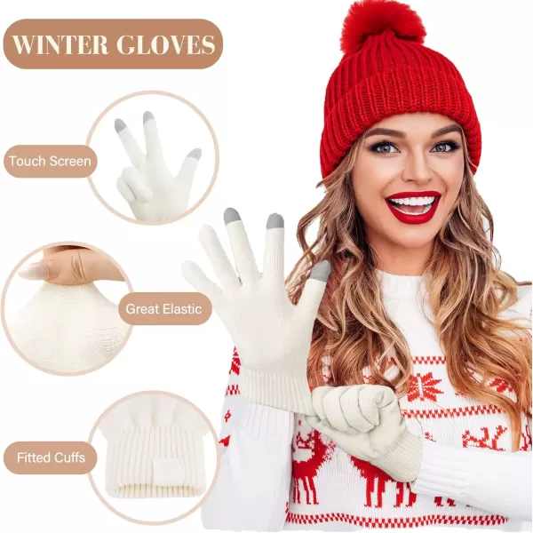imageFZ FANTASTIC ZONE Womens Winter Warm Touch Screen Gloves Chenille Elastic Cuffs Knit Gloves for Women Cold Weather GiftsWhite