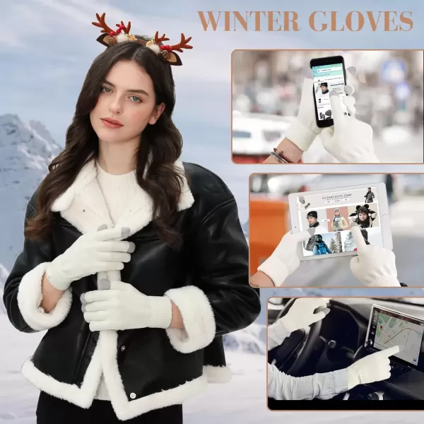 imageFZ FANTASTIC ZONE Womens Winter Warm Touch Screen Gloves Chenille Elastic Cuffs Knit Gloves for Women Cold Weather GiftsWhite