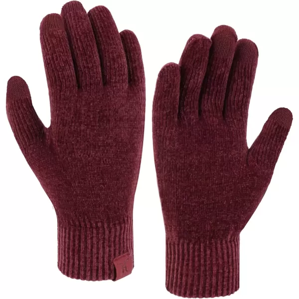 imageFZ FANTASTIC ZONE Womens Winter Warm Touch Screen Gloves Chenille Elastic Cuffs Knit Gloves for Women Cold Weather GiftsWine Red