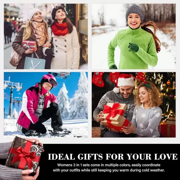 imageWomens Winter Warm Fuzzy Beanie Hat Touchscreen Gloves Long Neck Scarf Knit Set with Fluffy Skull Cap Gifts for WomenBlack White