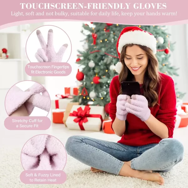 imageWomens Winter Warm Fuzzy Beanie Hat Touchscreen Gloves Long Neck Scarf Knit Set with Fluffy Skull Cap Gifts for WomenPink