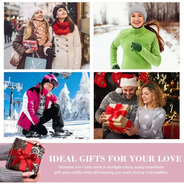 imageWomens Winter Warm Fuzzy Beanie Hat Touchscreen Gloves Long Neck Scarf Knit Set with Fluffy Skull Cap Gifts for WomenPink
