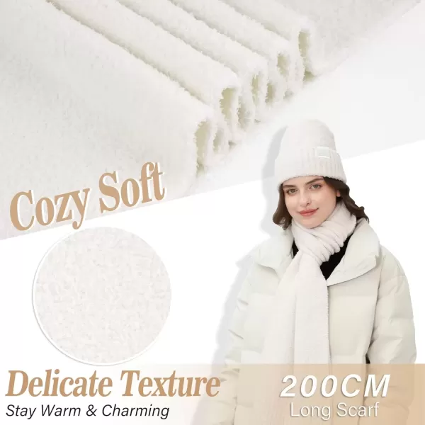 imageWomens Winter Warm Fuzzy Beanie Hat Touchscreen Gloves Long Neck Scarf Knit Set with Fluffy Skull Cap Gifts for WomenWhite