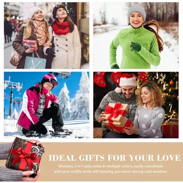 imageWomens Winter Warm Fuzzy Beanie Hat Touchscreen Gloves Long Neck Scarf Knit Set with Fluffy Skull Cap Gifts for WomenWhite