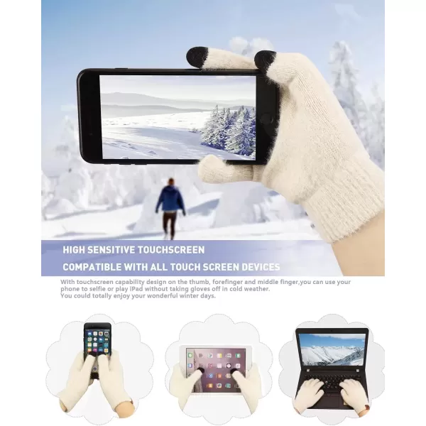 imageWomens Winter Warm Knit Beanie Hat Touchscreen Gloves Long Neck Scarf Set with Fleece Lined Skull Caps Gifts for WomenApricot