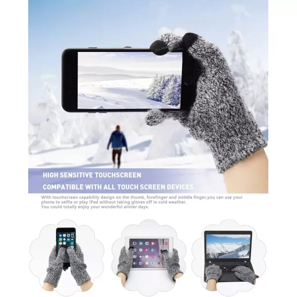 imageWomens Winter Warm Knit Beanie Hat Touchscreen Gloves Long Neck Scarf Set with Fleece Lined Skull Caps Gifts for WomenBlack