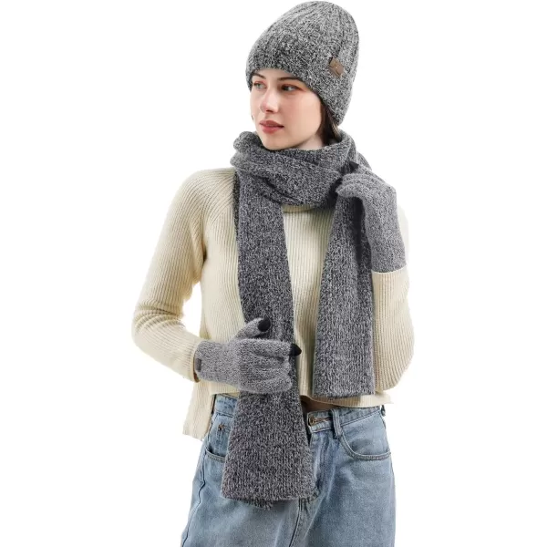 imageWomens Winter Warm Knit Beanie Hat Touchscreen Gloves Long Neck Scarf Set with Fleece Lined Skull Caps Gifts for WomenBlack