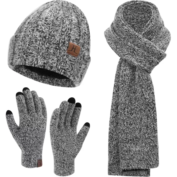 imageWomens Winter Warm Knit Beanie Hat Touchscreen Gloves Long Neck Scarf Set with Fleece Lined Skull Caps Gifts for WomenBlack