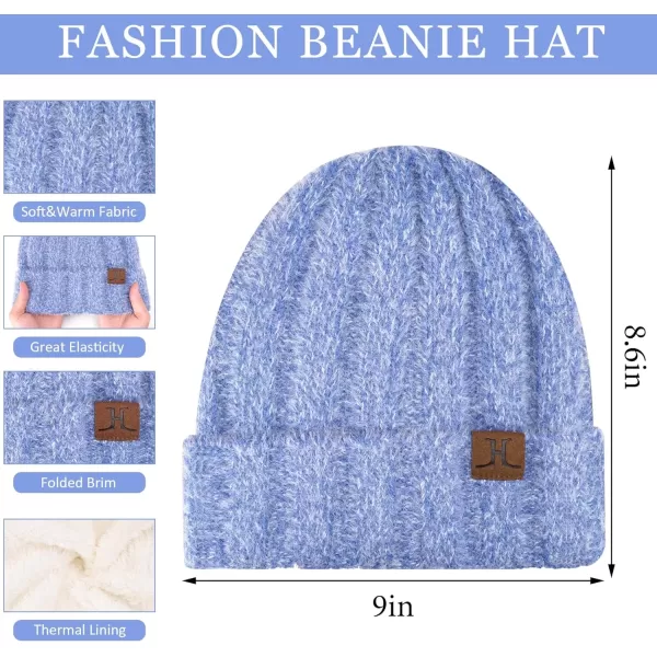 imageWomens Winter Warm Knit Beanie Hat Touchscreen Gloves Long Neck Scarf Set with Fleece Lined Skull Caps Gifts for WomenBlue