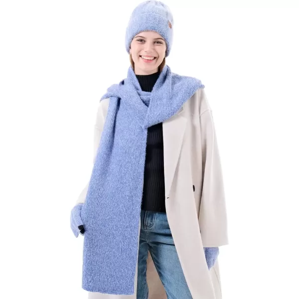 imageWomens Winter Warm Knit Beanie Hat Touchscreen Gloves Long Neck Scarf Set with Fleece Lined Skull Caps Gifts for WomenBlue