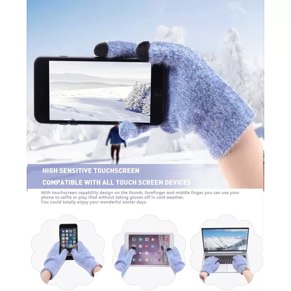 imageWomens Winter Warm Knit Beanie Hat Touchscreen Gloves Long Neck Scarf Set with Fleece Lined Skull Caps Gifts for WomenBlue