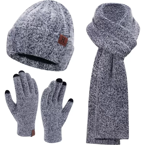 imageWomens Winter Warm Knit Beanie Hat Touchscreen Gloves Long Neck Scarf Set with Fleece Lined Skull Caps Gifts for WomenDark Blue