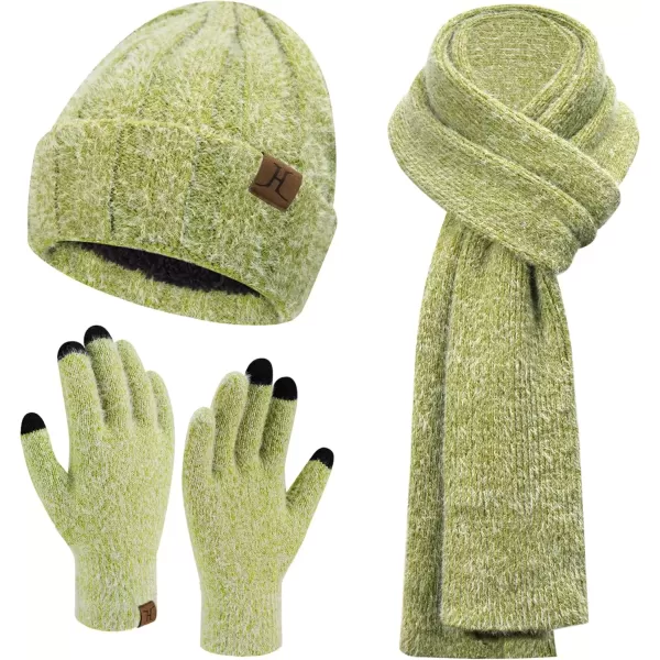 imageWomens Winter Warm Knit Beanie Hat Touchscreen Gloves Long Neck Scarf Set with Fleece Lined Skull Caps Gifts for WomenGreen