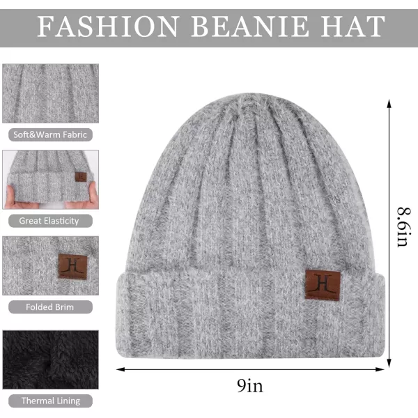 imageWomens Winter Warm Knit Beanie Hat Touchscreen Gloves Long Neck Scarf Set with Fleece Lined Skull Caps Gifts for WomenGrey