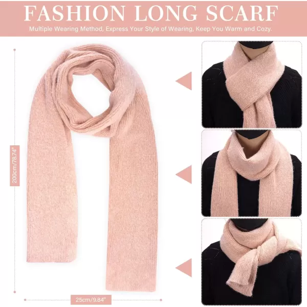imageWomens Winter Warm Knit Beanie Hat Touchscreen Gloves Long Neck Scarf Set with Fleece Lined Skull Caps Gifts for WomenPink