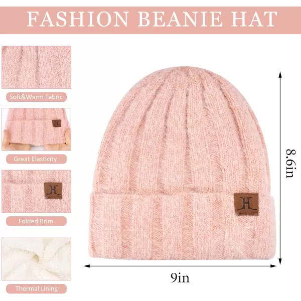 imageWomens Winter Warm Knit Beanie Hat Touchscreen Gloves Long Neck Scarf Set with Fleece Lined Skull Caps Gifts for WomenPink