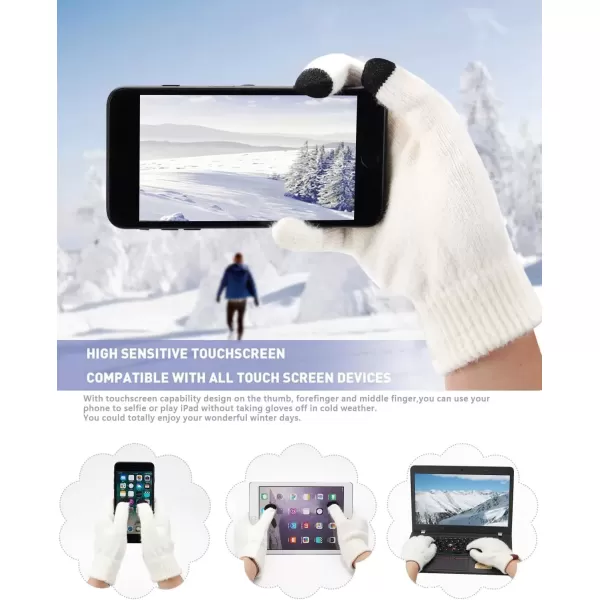 imageWomens Winter Warm Knit Beanie Hat Touchscreen Gloves Long Neck Scarf Set with Fleece Lined Skull Caps Gifts for WomenWhite