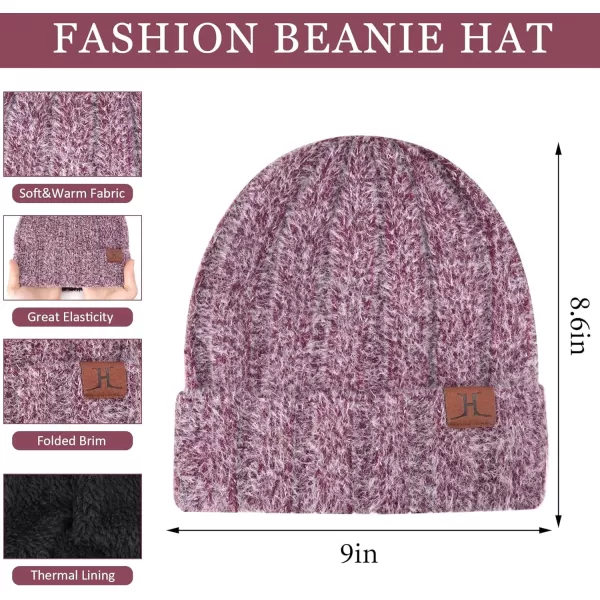 imageWomens Winter Warm Knit Beanie Hat Touchscreen Gloves Long Neck Scarf Set with Fleece Lined Skull Caps Gifts for WomenWine Red