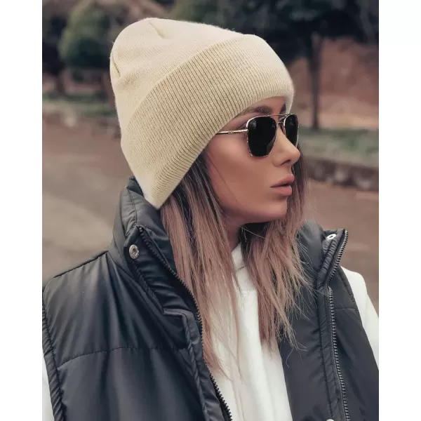 imageFZ FANTASTIC ZONE Womens Mens Winter Warm Beanie Hats Knit Slouchy Cuffed Skull Cap with Fleece Lined for Women MenApricot