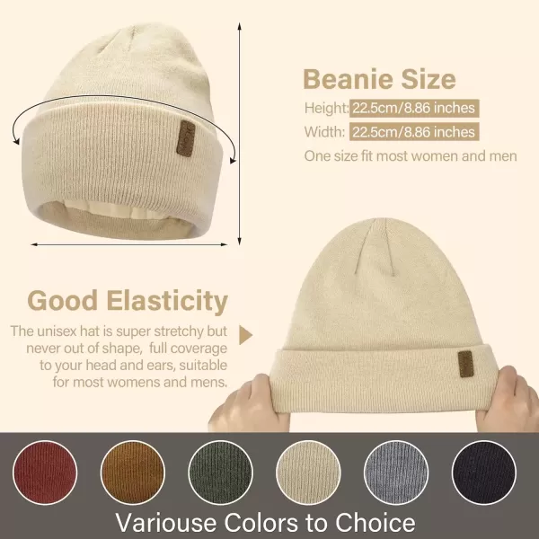 imageFZ FANTASTIC ZONE Womens Mens Winter Warm Beanie Hats Knit Slouchy Cuffed Skull Cap with Fleece Lined for Women MenApricot