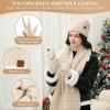 imageWomens Winter Hats Beanie Touchscreen Gloves Long Scarf Set Knit Warm Caps with Pom Fleece Gifts for WomenApricot