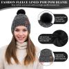 imageWomens Winter Hats Beanie Touchscreen Gloves Long Scarf Set Knit Warm Caps with Pom Fleece Gifts for WomenBlack