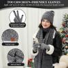 imageWomens Winter Hats Beanie Touchscreen Gloves Long Scarf Set Knit Warm Caps with Pom Fleece Gifts for WomenBlack