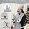 imageWomens Winter Hats Beanie Touchscreen Gloves Long Scarf Set Knit Warm Caps with Pom Fleece Gifts for WomenGrey