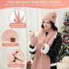 imageWomens Winter Hats Beanie Touchscreen Gloves Long Scarf Set Knit Warm Caps with Pom Fleece Gifts for WomenPink Red