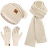 imageWomens Winter Hats Beanie Touchscreen Gloves Long Scarf Set Knit Warm Caps with Pom Fleece Gifts for WomenApricot