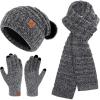 imageWomens Winter Hats Beanie Touchscreen Gloves Long Scarf Set Knit Warm Caps with Pom Fleece Gifts for WomenBlack