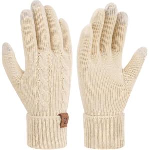 imageFZ FANTASTIC ZONE Womens Winter Warm Touch Screen Gloves Elastic Cuff Thermal Knit Gloves for Women Cold Weather GiftsBeige