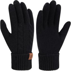 imageFZ FANTASTIC ZONE Womens Winter Warm Touch Screen Gloves Elastic Cuff Thermal Knit Gloves for Women Cold Weather GiftsBlack