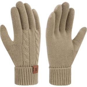 imageFZ FANTASTIC ZONE Womens Winter Warm Touch Screen Gloves Elastic Cuff Thermal Knit Gloves for Women Cold Weather GiftsKhaki