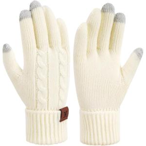 imageFZ FANTASTIC ZONE Womens Winter Warm Touch Screen Gloves Elastic Cuff Thermal Knit Gloves for Women Cold Weather GiftsWhite