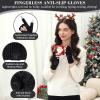imageFZ FANTASTIC ZONE Winter Fingerless Gloves for Women Men Chenille Warm Knit Work AntiSlip Leather Half Finger Gloves GiftsBlack