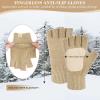 imageFZ FANTASTIC ZONE Winter Fingerless Gloves for Women Men Chenille Warm Knit Work AntiSlip Leather Half Finger Gloves GiftsKhaki
