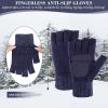 imageFZ FANTASTIC ZONE Winter Fingerless Gloves for Women Men Chenille Warm Knit Work AntiSlip Leather Half Finger Gloves GiftsNavy Blue