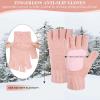 imageFZ FANTASTIC ZONE Winter Fingerless Gloves for Women Men Chenille Warm Knit Work AntiSlip Leather Half Finger Gloves GiftsPink