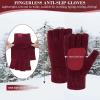 imageFZ FANTASTIC ZONE Winter Fingerless Gloves for Women Men Chenille Warm Knit Work AntiSlip Leather Half Finger Gloves GiftsWine Red