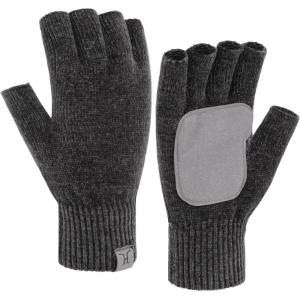 imageFZ FANTASTIC ZONE Winter Fingerless Gloves for Women Men Chenille Warm Knit Work AntiSlip Leather Half Finger Gloves GiftsDark Gray