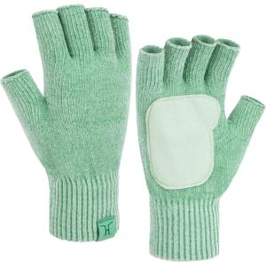 imageFZ FANTASTIC ZONE Winter Fingerless Gloves for Women Men Chenille Warm Knit Work AntiSlip Leather Half Finger Gloves GiftsMint Green